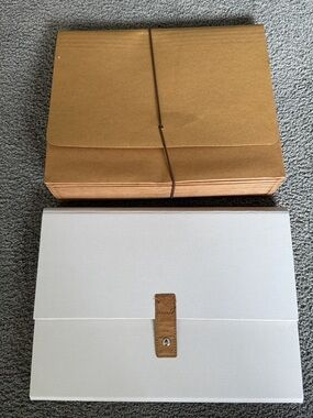 Document Expansion Portfolios 2 Piece Set. Each 12 Monthly Pockets. White/Tan